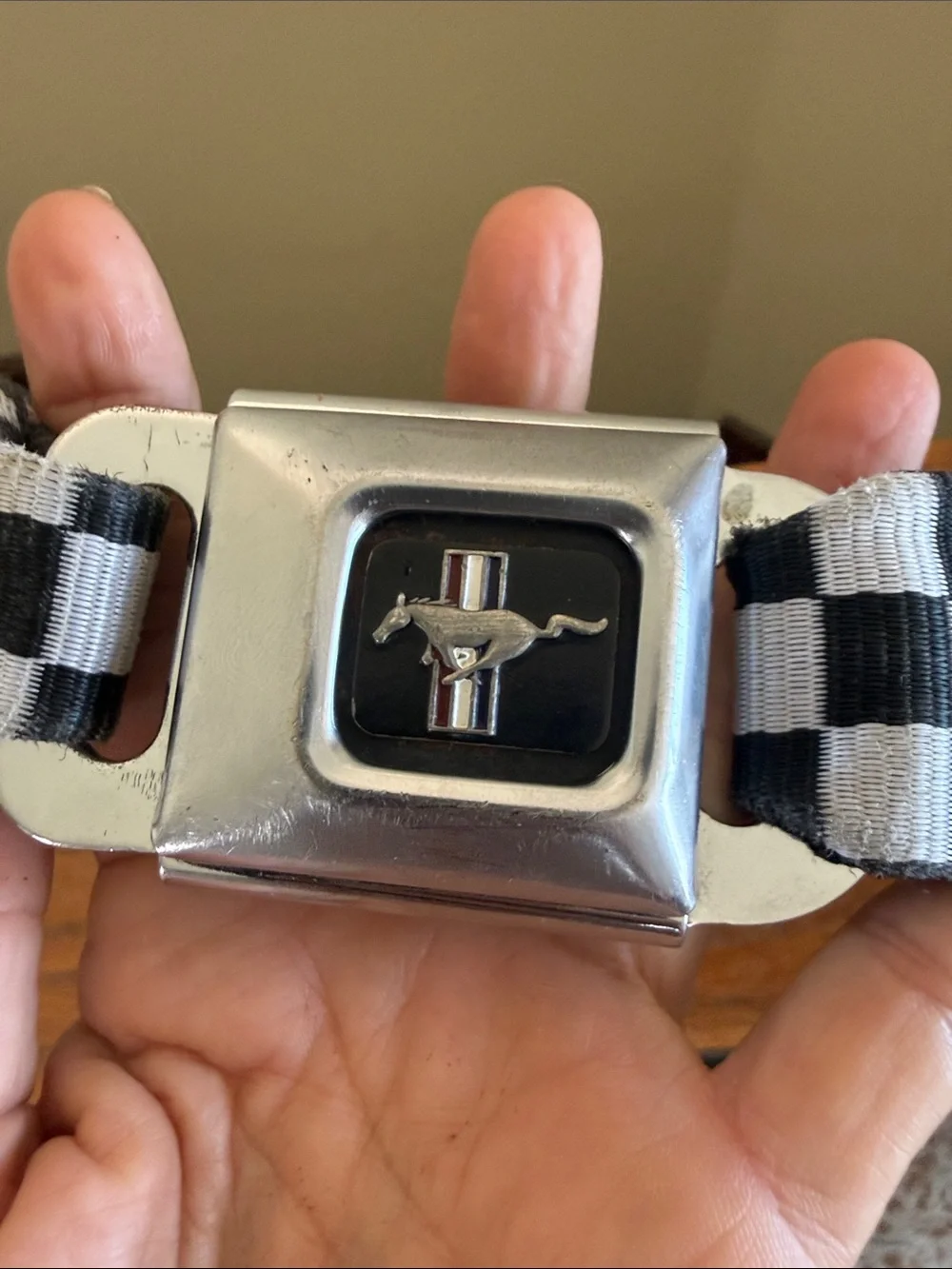 Ford Mustang Checker Flag Auto Seatbelt Buckle Black Belt